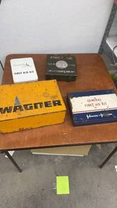 lot 897 image: Collection of 4 Vintage Metal First Aid Kit Boxes Assorted Brands