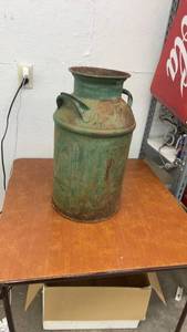 lot 900 image: Vintage Green Metal Milk Can with Handles