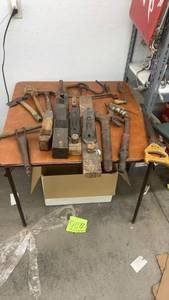 lot 906 image: Collection of Vintage Hand Tools including Planes, Wrenches, Hammers and Augers