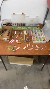 lot 908 image: Large Assortment of Vintage and Modern Fishing Lures with Tackle Boxes