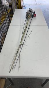 lot 935 image: Lot of 5 Vintage Fishing Rods with Reels Assorted Materials