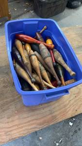 lot 955 image: Collection of Vintage Wooden Indian Clubs and Parts