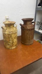 lot 1757 image: Pair of Vintage Metal Milk Cans with Handles