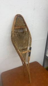 lot 1763 image: Pair of Vintage Wooden Snowshoes with Rawhide Webbing