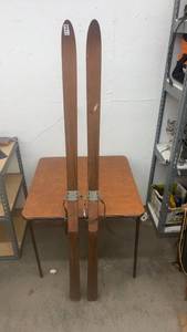 lot 1764 image: Pair of Vintage Maple Wood Skis with Metal Bindings