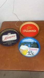 lot 1771 image: Collection of 3 Vintage Hamms Beer Metal Serving Trays