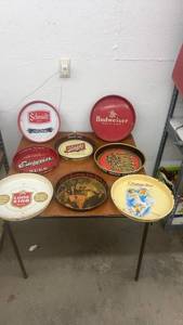 lot 1772 image: Collection of 8 Vintage Beer Advertising Trays - Budweiser, Schmidt, Edelweiss, Schlitz and More
