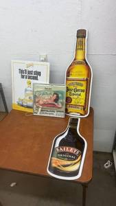 lot 1776 image: Collection of 4 Vintage Liquor Advertising Signs and Displays
