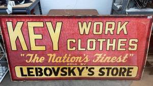 lot 1794 image: Vintage Key Work Clothes Advertising Sign for Lebovskys Store