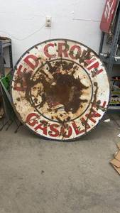 lot 1797 image: Vintage Red Crown Gasoline Metal Sign, Large Round