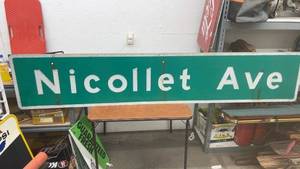 lot 1803 image: Vintage Metal Street Sign Nicollet Ave 18 x 8ft