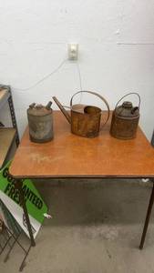 lot 1815 image: Set of 3 Vintage Metal Oil Cans and Watering Can