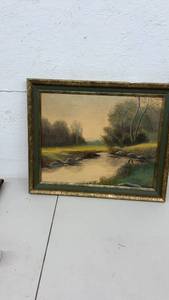 lot 1879 image: Framed Landscape Painting of River with Trees