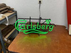 lot 1738 image: Carlsberg Green Neon Beer Sign with Mounting Frame