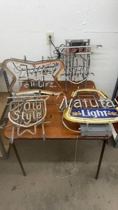 lot 1781 image: Collection of Vintage Neon Beer Signs Including Miller Lite, Old Style, and Natural Light (not working)