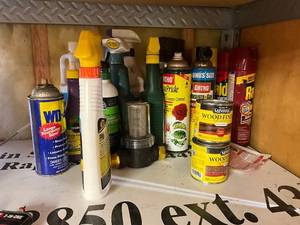 lot 1287 image: Collection of Household Aerosols, Sprays and Oils Including WD-40 and Cleaners