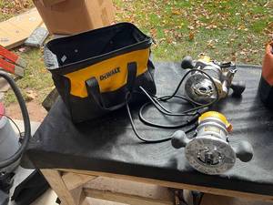 lot 1291 image: DeWalt Wood Router Set with Plunge Base, Carry Bag, and Accessories