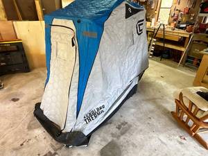 lot 1320 image: Clam Dave Genz Kenai Pro Thermal Ice Fishing Shelter with Accessories