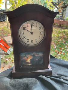 lot 1352 image: Terry Redlin Mantel Clock with Scenic Panel