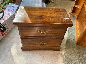 lot 1355 image: Wooden Two-Drawer Nightstand with Brass Handles
