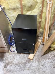 lot 1363 image: Black Metal Two-Drawer Locking File Cabinet