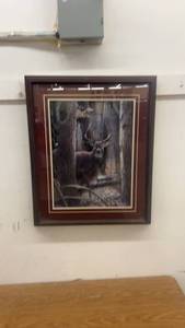 lot 263 image: Framed Wildlife Artwork Featuring Deer in Forest
