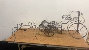 lot 266 image: Lot of 2 Decorative Metal Plant Stands and Samsung Wireless Active Subwoofer