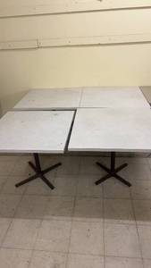 lot 307 image: Set of 4 Square Commercial Dining Tables with Metal Bases