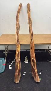 lot 360 image: Pair of Rustic Carved Wooden Walking Sticks