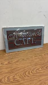 lot 380 image: Framed Armands Cafe Glass Sign Decor