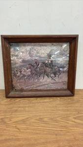 lot 381 image: Framed Western Cowboy Print with Wooden Frame