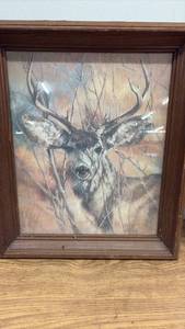 lot 384 image: Framed Wildlife Art Print Featuring Deer by S. Larson, Dated 1978