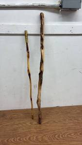 lot 390 image: Pair of Handcrafted Wooden Walking Sticks