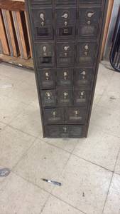 lot 440 image: Vintage U.S. Postal Brass Mailbox Bank Cabinet with 20 Compartments
