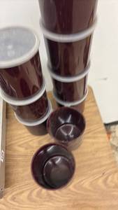 lot 403 image: Set of 8 Burgundy Plastic Storage Containers with Lids