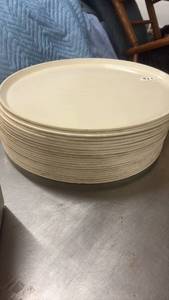 lot 411 image: Set of 10 Beige Ceramic Dinner Plates 12 Inch Diameter