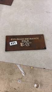 lot 431 image: Vintage Cast Iron Colored Entrance Only Segregation Era Sign Atlanta Georgia 1962