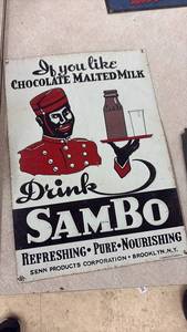 lot 437 image: Vintage Sambo Chocolate Malted Milk Metal Advertising Sign