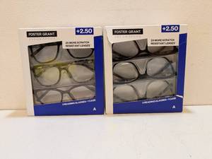 lot 6 image: 2 FOSTER GRANT DESIGN OPTICS 2.50 READING GLASSES