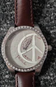 lot 25 image: NEW - FOSSIL Mens Quartz Watch.  Stainless Steel, Brown Leather Strap, #110911  Working - Surrounded by imitation diamonds