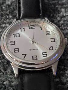 lot 27 image: NEW - GEORGE Mens Quartz Watch with Black Leather Strap. Japan movement. Stainless Steel.