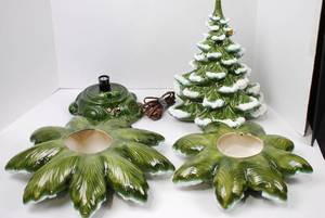 lot 2 image: Vintage Ceramic Christmas Tree with Music Box White Christmas