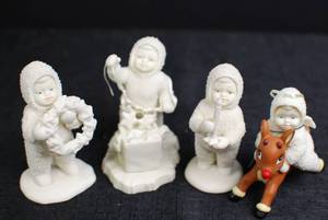 lot 20 image: Set of 4 Christmas Snowbabies Figurines with Rudolph Accent