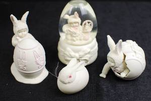 lot 21 image: Bunny-Themed Figurine and Snow Globe Collection - 4 Pieces