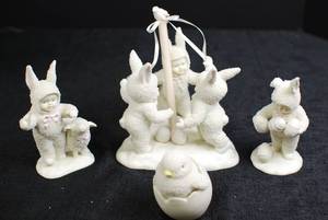 lot 22 image: Vintage Bunny and Chick Easter Figurine Lot - 4 Pieces