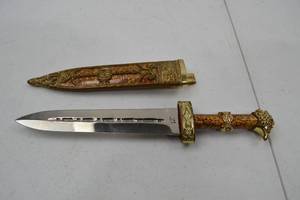 lot 126 image: Decorative Dagger With Ornate Sheath and Lion Head Pommel