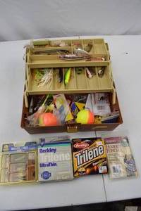 lot 135 image: Large Tackle Box with Lures, Line, and Bobbers