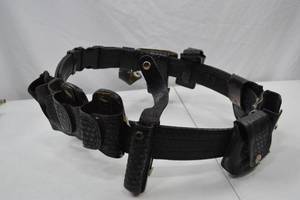 lot 138 image: Vintage Black Leather Police Duty Belt with Multiple Pouches and Holsters