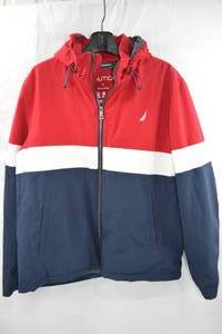 lot 166 image: Nautica Mens Hooded Jacket Size Large Red White Blue