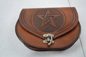 lot 205 image: Handmade Leather Belt Pouch with Pentagram Design, 7 Inch